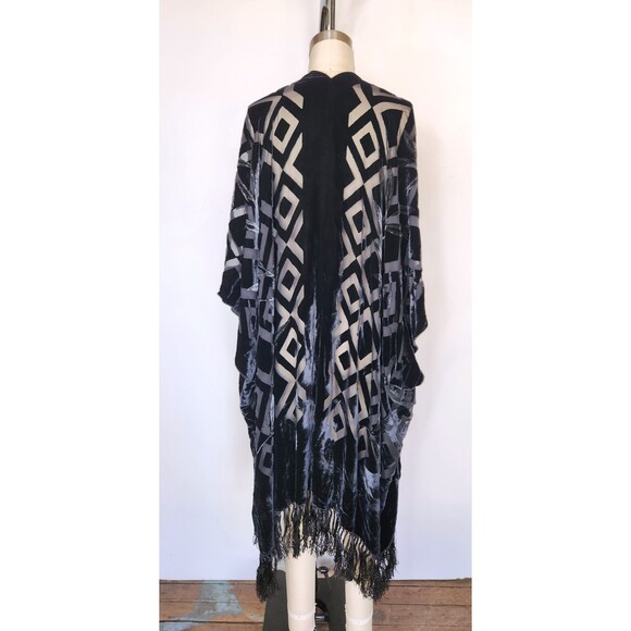 Crushed VELVET Fringed Duster Cloak Cape Flapper Shawl Piano - OS - Picture 4 of 10